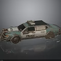 Futuristic Modified Blue And White Police Car With Armored Details And Roof Equipment