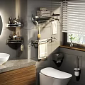 Sleek Modern Bathroom Accessories With Wall Shelves Towel Racks And Toilet Paper Holder