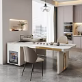 Modern Tea Table And Chairs With White Marble Top And Beige Seats