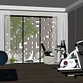 Home Entertainment Room Interior With Fitness Equipment Exercise Balls Yoga Mat And Green Trees