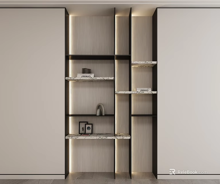 Modern Bogu Shelf with Layered Wooden Shelves and Marble Tops for Decorative 3d model 