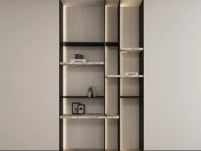 Modern Bogu Shelf with Layered Wooden Shelves and Marble Tops for Decorative 3d model
