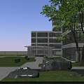 Modern Residential Community Garden Landscape With Lush Green Plants And Neat Stone Paved Walking Path