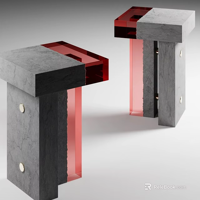 Modern Coffee Table With Concrete Frame And Red Transparent Glass Components 3d model 