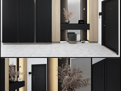 Modern Dressing Table With Wooden Frame Mirror And Decorative Vase In Elegant Bedroom Interior 3d model