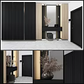Modern Dressing Table With Wooden Frame Mirror And Decorative Vase In Elegant Bedroom Interior