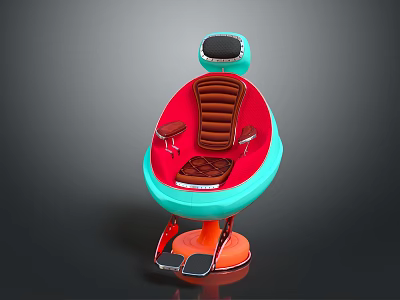 Turquoise And Red Retro Upholstered Chair With Footrest And Side Table 3d model