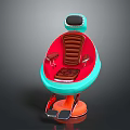 Turquoise And Red Retro Upholstered Chair With Footrest And Side Table