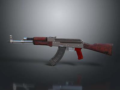 Classic AK Rifle Design With Wooden Stock Red Grip And Black Magazine 3d model