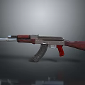 Classic AK Rifle Design With Wooden Stock Red Grip And Black Magazine
