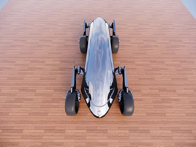 Futuristic Concept Car Top View With Streamlined Body And Large Wheels On Wooden Floor 3d model