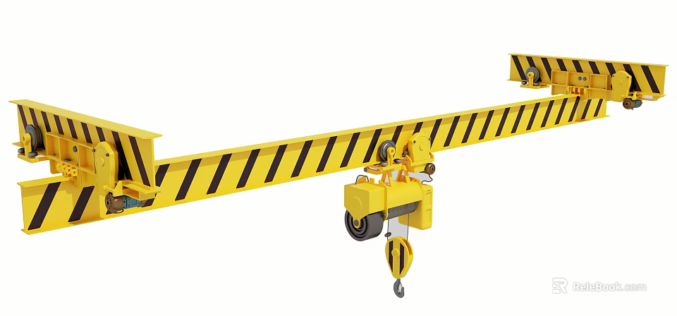 Industrial Overhead Crane Yellow Black Striped With Hoist Pulley System For Heavy Duty Lifting 3d model 