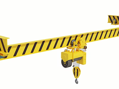 Industrial Overhead Crane Yellow Black Striped With Hoist Pulley System For Heavy Duty Lifting 3d model