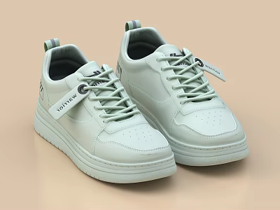 Light Green Casual Sneakers With Brand Tags And Lacing Details 3d model