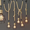 Rustic Rope Pendant Lights With Cage Structure And Edison Bulbs For Dining Room 3d model