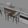 Modern Bar Counter Design With Marble Top And Comfortable Bar Stools 3d model