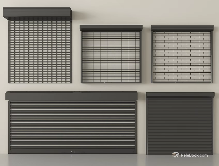 Various Roller Shutter Designs Featuring Grid And Slat Patterns For Windows 3d model 