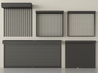 Various Roller Shutter Designs Featuring Grid And Slat Patterns For Windows 3d model