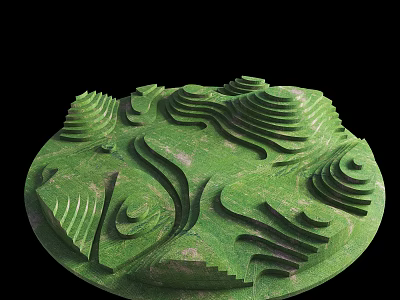 Circular Green Park Landscape With Undulating Spiral Terrain And Geometric Lawn Design 3d model