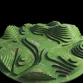 Circular Green Park Landscape With Undulating Spiral Terrain And Geometric Lawn Design