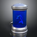 Blue Fish Swimming in Blue Liquid Inside Silver Cylindrical Container 3d model
