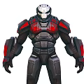 Futuristic Armored Character In Black Red Armor With Mechanical Design Details