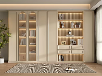 Elegant Modern Bookcase With Glass Doors Open Shelves and LED Lighting 3d model