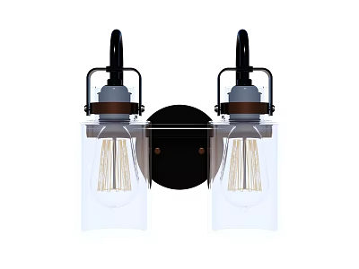 Modern Double Light Wall Sconce With Clear Glass Shades And Black Metal Base 3d model