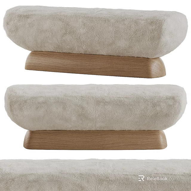 Soft Plush Light Beige Sofa Stool With Solid Wood Base And Comfortable Cushion Top Design 3d model 