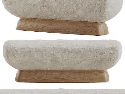 Soft Plush Light Beige Sofa Stool With Solid Wood Base And Comfortable Cushion Top Design 3d model