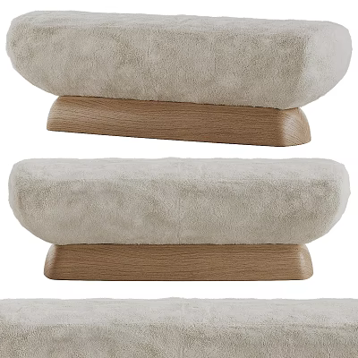 Soft Plush Light Beige Sofa Stool With Solid Wood Base And Comfortable Cushion Top Design 3d model
