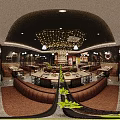 Modern Chinese Restaurant Interior With Wooden Partitions Netted Lights And Booth Seating