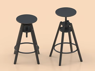 Black Modern Bar Stools With Adjustable Height Round Seats And Three Legs 3d model