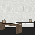 Log Middle Ancient Bed End Stool Bench 3d model