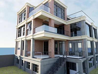 Modern Multi storey Detached Villa With Large Glass Windows And Sea View 3d model