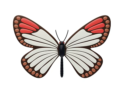 Vibrant Butterfly With Red And White Wings Brown Spots On Edges And Black Body 3d model