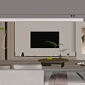 Modern Living Room Interior Design With TV Wall Fireplace Round Coffee Table And Plants