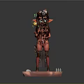 Elf Game Character 3D Model With Red Outfit Green Eyes Yellow Accessory On Pink Base