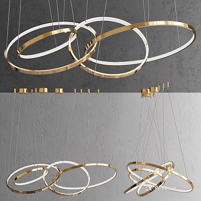 Modern Golden Circular Ring Chandelier with Hanging Metallic Design for Contemporary Interiors 3d model 