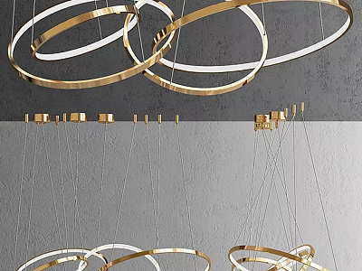 Modern Golden Circular Ring Chandelier with Hanging Metallic Design for Contemporary Interiors 3d model