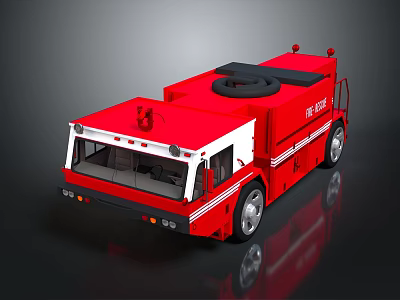 Red and White Fire Truck with Black Firefighting Equipment on Top and Shiny Surfaces 3d model