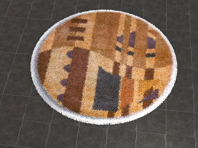 Round Rug with Geometric Pattern Multicolor Design White Border on Dark Tile Floor 3d model