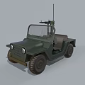 Green Military Jeep With Mounted Machine Gun Antenna And Open Top Design