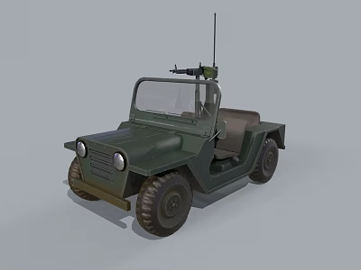 Green Military Jeep With Mounted Machine Gun Antenna And Open Top Design 3d model