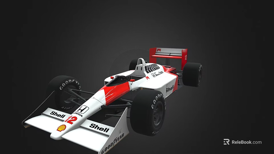 White And Red Formula Race Car With Shell Honda Logos And Number Two 3d model