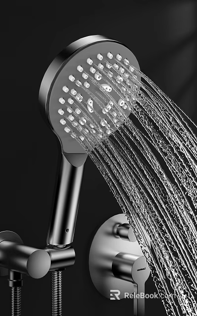 Modern Chrome Shower Head With Multiple Nozzles And Flowing Water Streams 3d model 