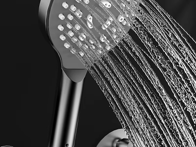 Modern Chrome Shower Head With Multiple Nozzles And Flowing Water Streams 3d model