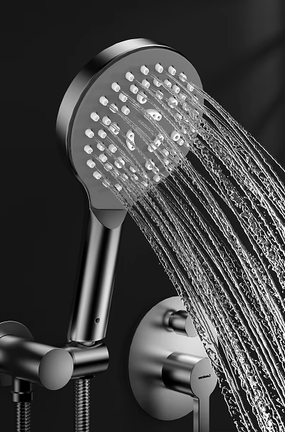 Modern Chrome Shower Head With Multiple Nozzles And Flowing Water Streams 3d model