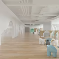 Modern Kindergarten Interior With Plants Curved Decor And Wooden Floors