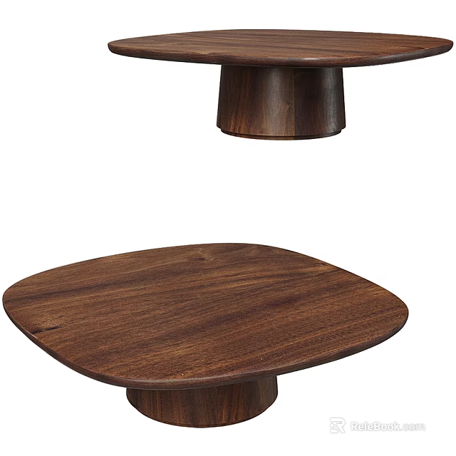 Walnut Wood Coffee Table With Square Top And Cylindrical Base Design 3d model 